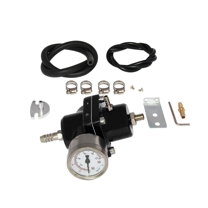Partschoice Universal Adjustable Fuel Pressure Regulator Kit with 0-140 PSI Gauge Aluminum Gas Oil Injection Pressure Regulator - Image 1
